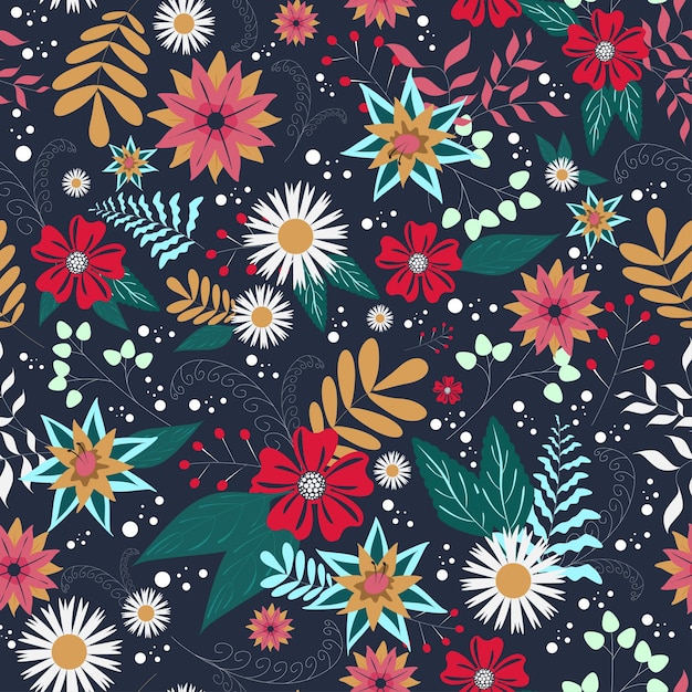 Motif fleuri sans couture. Variété de fleurs, de brindilles et d'ornements naturels dans un vecteur non coupé