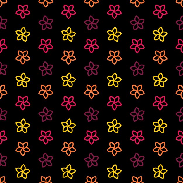 Motif De Fleurs Aux Contours Colorés Sans Coutures Avec Fond Noir.