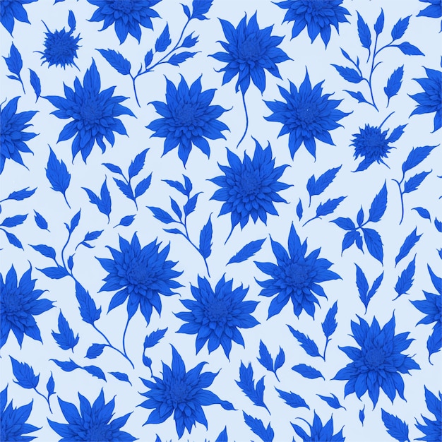 Un Motif De Fleurs Bleues Avec Des Feuilles Sur Fond Bleu