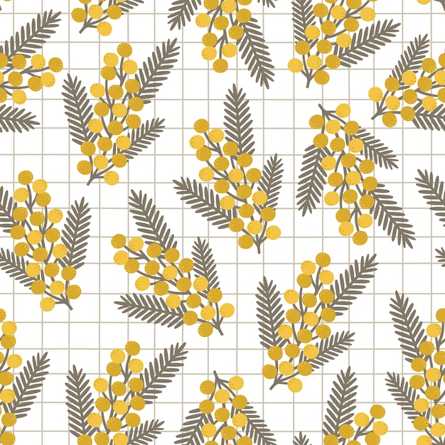 Motif à Fleurs Et Feuilles De Mimosa Jaune