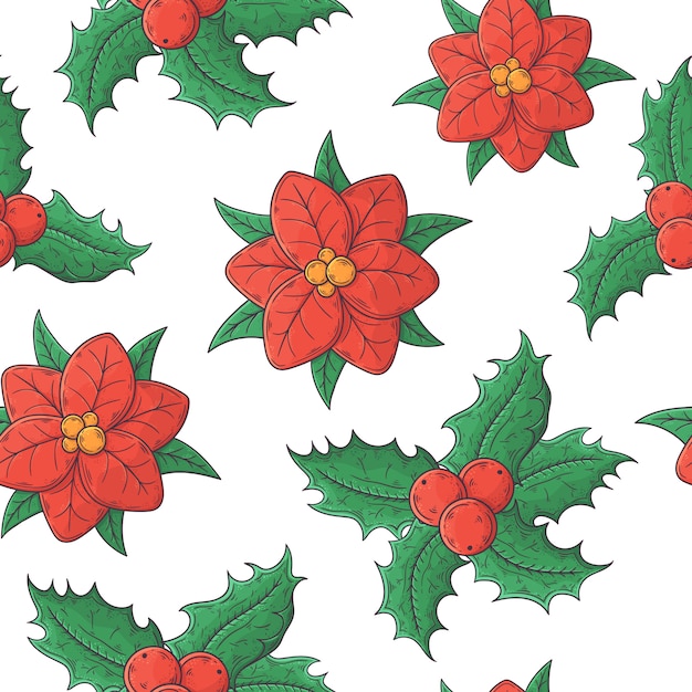 Motif de fleurs de Noël dessiné à la main.