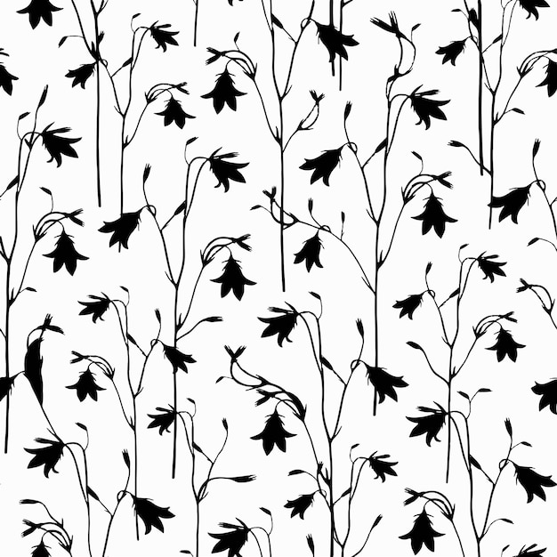 Motif De Fleurs Noir Et Blanc Avec Des Silhouettes De Fleurs De Cloche Pour La Conception De Papier Peint En Tissu