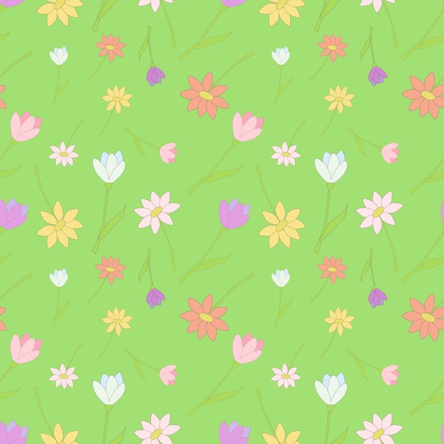 Motif de fleurs printanières sur fond vert