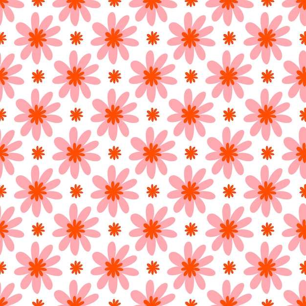 Motif de fleurs rétro des années 70 Fond de fleurs rétro sans couture Motif de fleurs naïves groovy pinkn marguerite de camomille rouge jaune