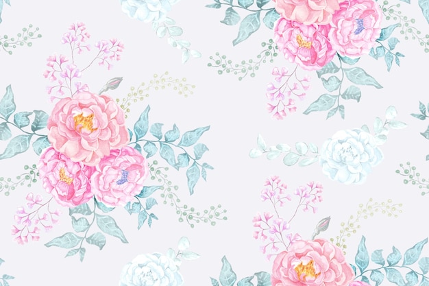 Motif De Fleurs Roses Et épanouies à L'aquarelle Pour Tissu Et Fond D'écranfond Botanique