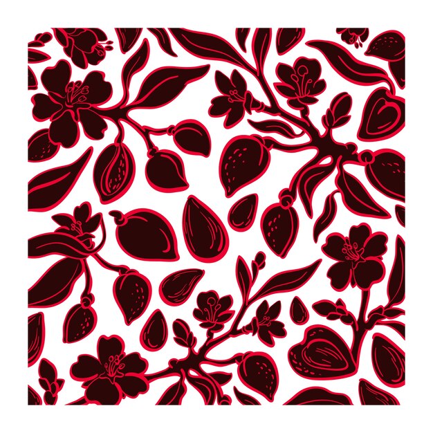 Motif floral d'amande. Noix bio, plante. Illustration graphique