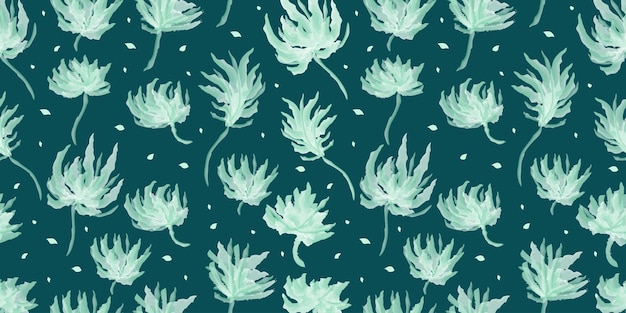 Motif Floral Aquarelle Sans Couture Motif De Fleur Verte Adapté Au Papier Peint Papier D'emballage Fond Tissu Textile Vêtements Et Conception De Cartes