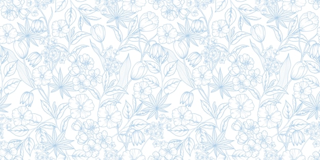 Motif Floral Bleu Et Blanc Sans Couture