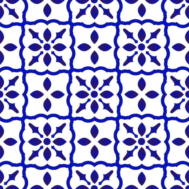 Motif Floral Bleu Et Blanc