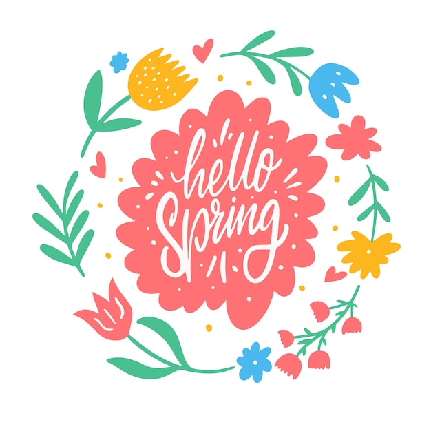 Un Motif Floral Coloré Avec Le Mot Hello Spring Dessus.