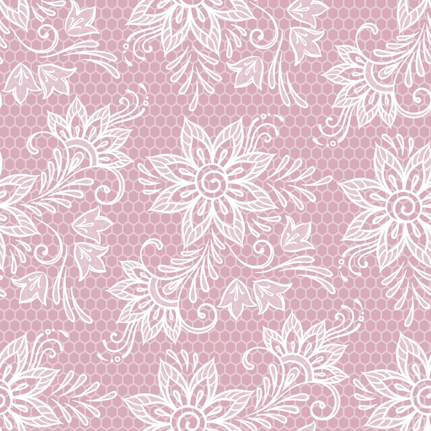 Vecteur motif floral de dentelle transparente fleurs sur illustration vectorielle fond rose