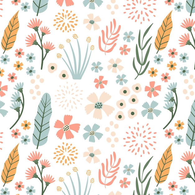 Motif floral à dessin plat dessiné à la main