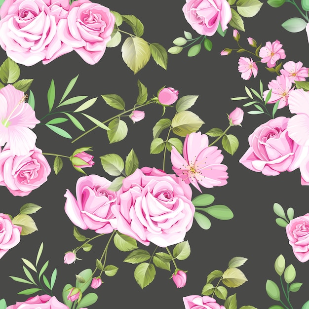 Motif Floral Et Feuilles Sans Couture Avec Belles Roses