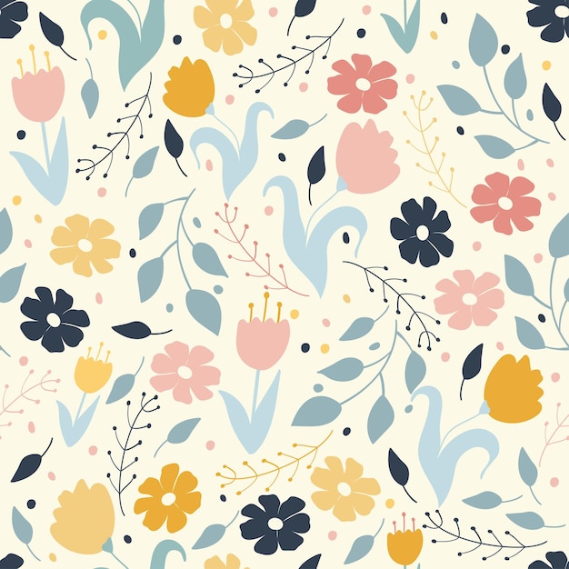 Motif floral, fleurs de griffonnage aux couleurs pastel. Illustration vectorielle