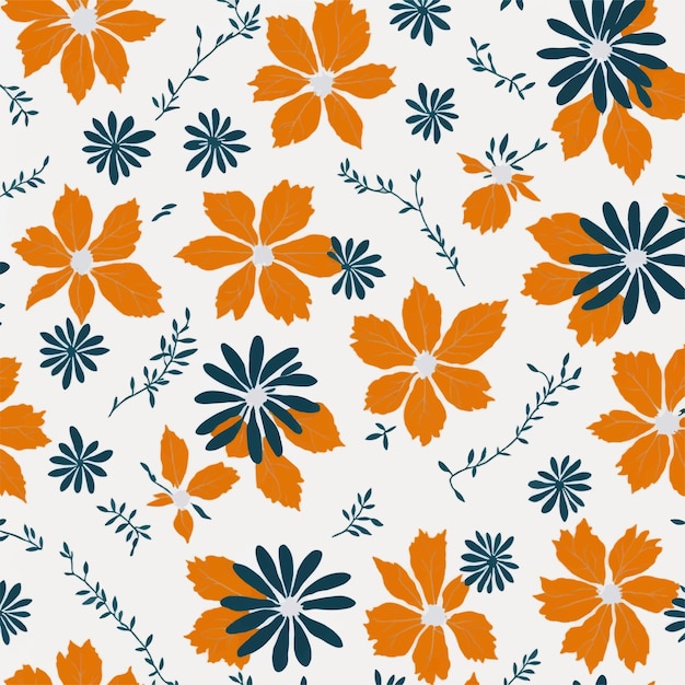 Vecteur un motif floral avec des fleurs orange et bleues