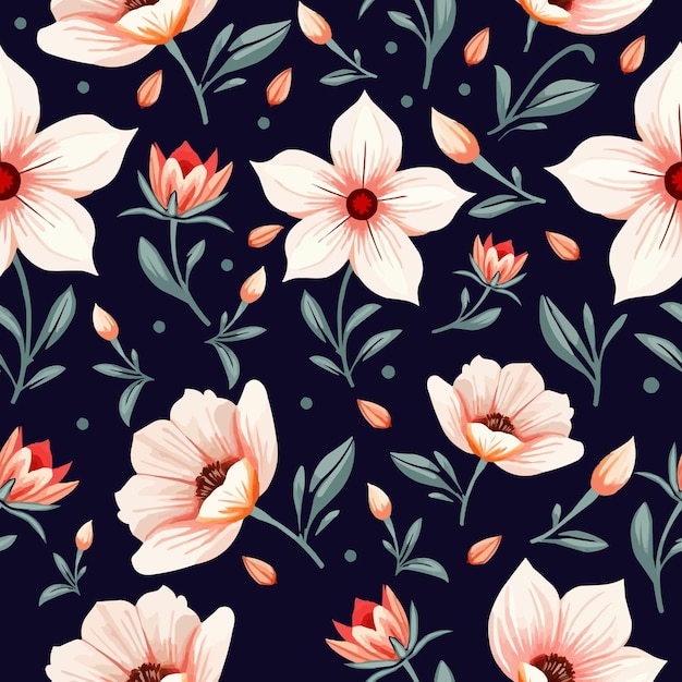 un motif floral avec des fleurs roses et des feuilles vertes