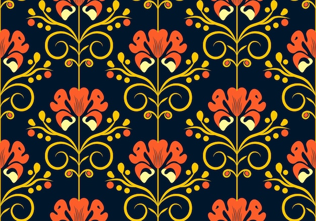 Motif floral folklorique vectorielle continue dans des tons d'automne sombres