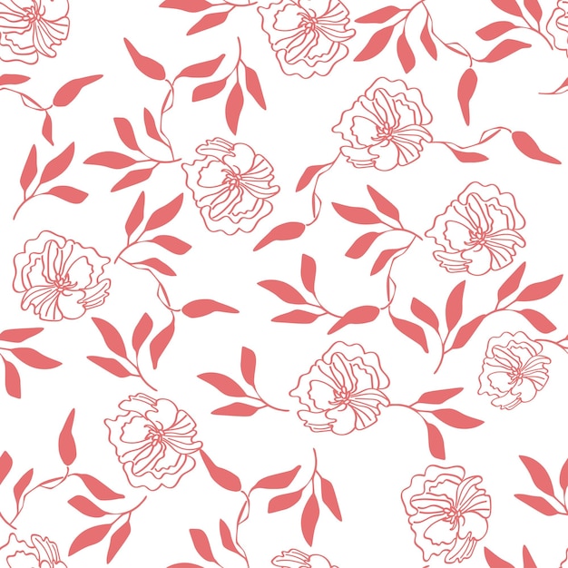 un motif floral avec un fond blanc avec des fleurs rouges