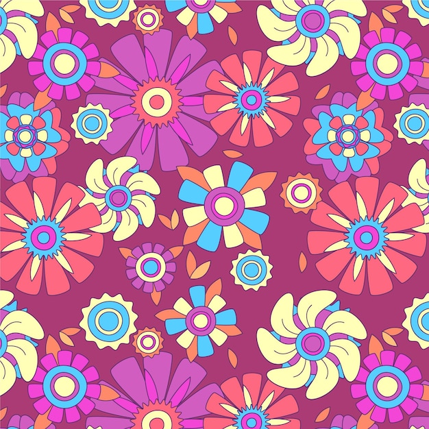 Motif Floral Groovy Dessiné à La Main