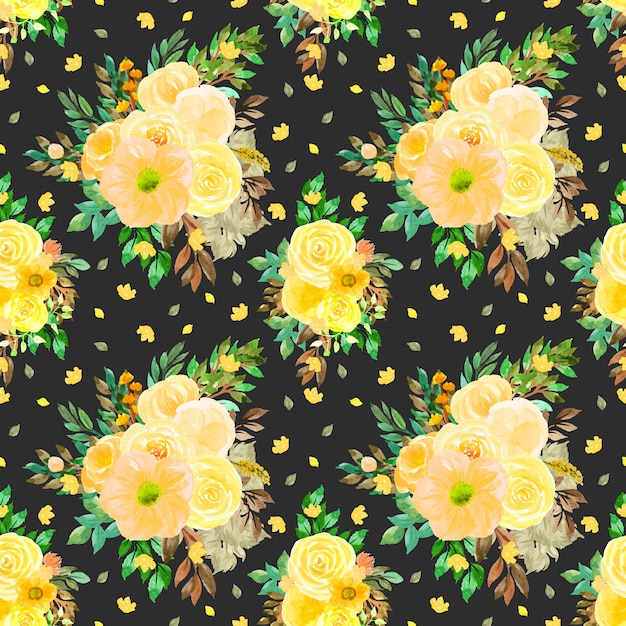 Motif Floral Jaune Avec Bouquet De Fleurs