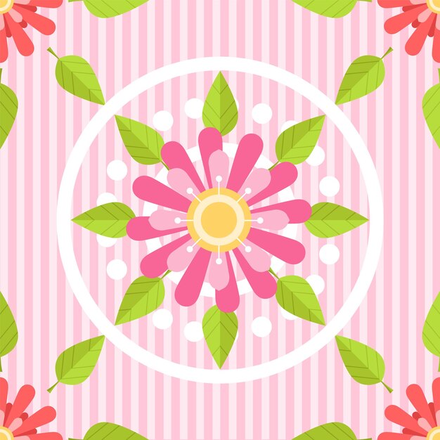 Motif Floral Joli Fond Rose Avec Des Fleurs Et Des Feuilles Illustration Vectorielle