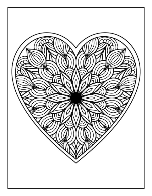 Motif Floral De Mandala En Forme De Coeur Dessiné à La Main Pour La Page De Coloriage Pour Adultes, Pages à Colorier De Coeur De Mandala