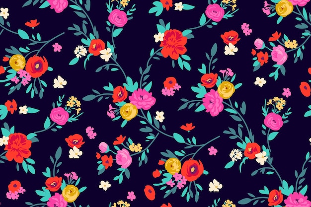 Motif floral partout avec de petites fleurs de jardin sur un tapis de forêt pour papier peint numérique et vêtements dans un modèle vectoriel botanique de style classique