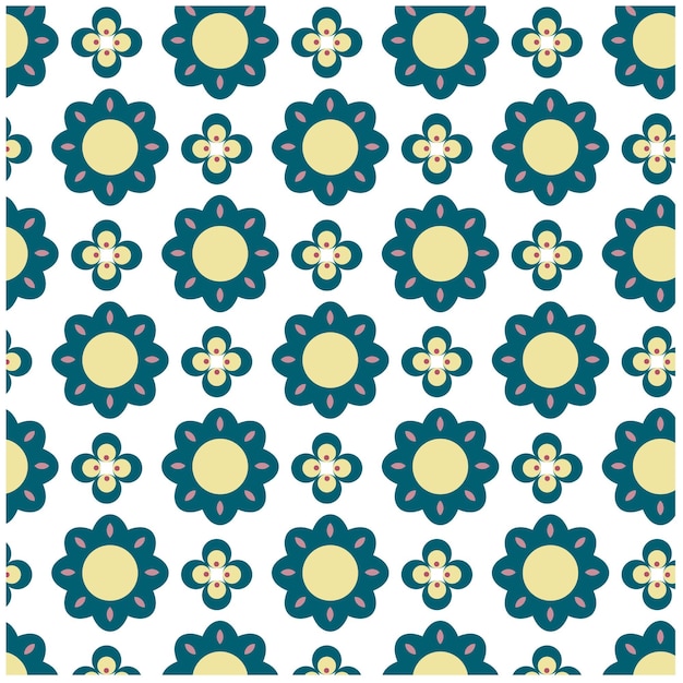 Motif floral rétro en bleu, jaune et blanc