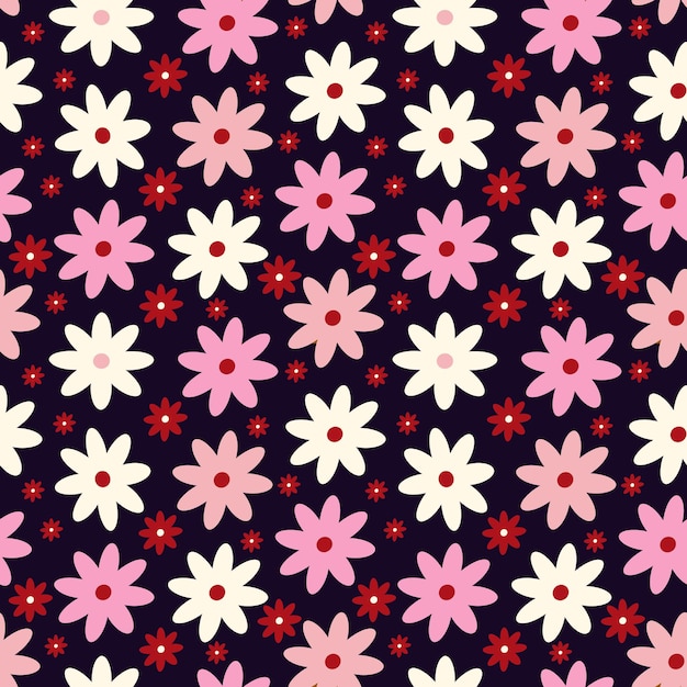 Vecteur motif floral rétro excentrique et lumineux dans les années 60 dans des couleurs juteuses multicolores