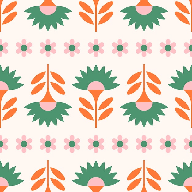 motif floral rétro moderne du milieu du siècle en rose vert et orange