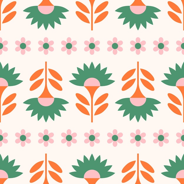 motif floral rétro moderne du milieu du siècle en rose vert et orange