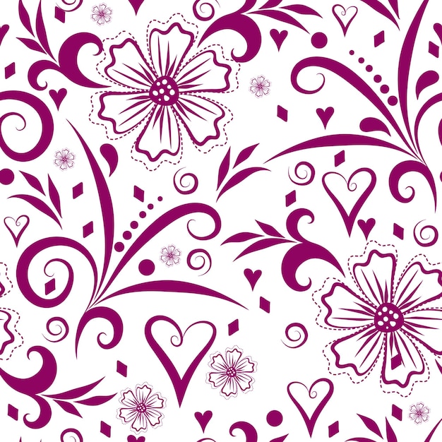 Vecteur motif floral de la saint-valentin monohrome sans soudure de vecteur