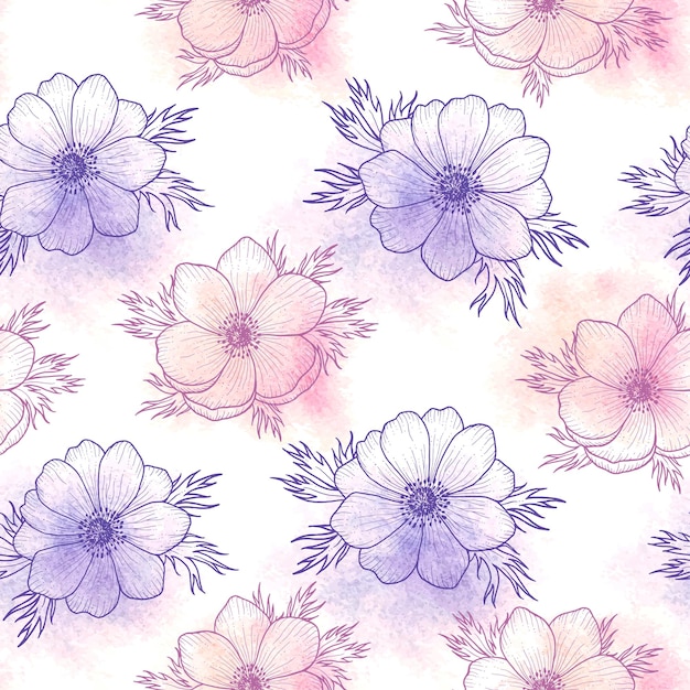 Motif floral sans couture d'anémone de fleur aquarelle en quartz rose et fleur de sérénité