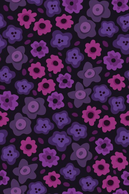 Motif floral sans couture dans des tons violets Divers capitules dans un arrangement lâche dense sur fond sombre Illustration vectorielle