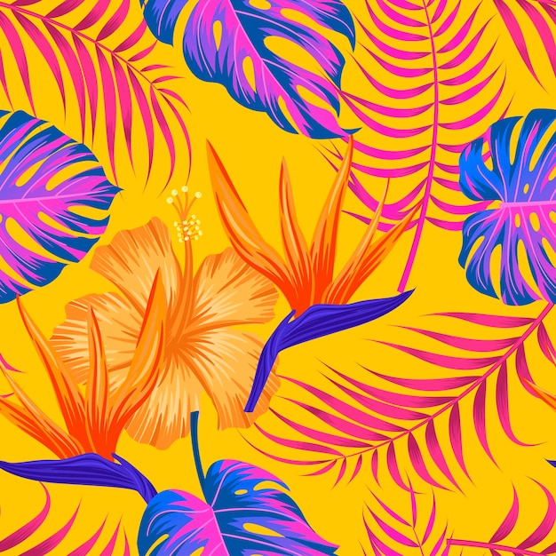 Un Motif Floral Sans Couture Avec Des Feuilles Sur Un Fond Tropical