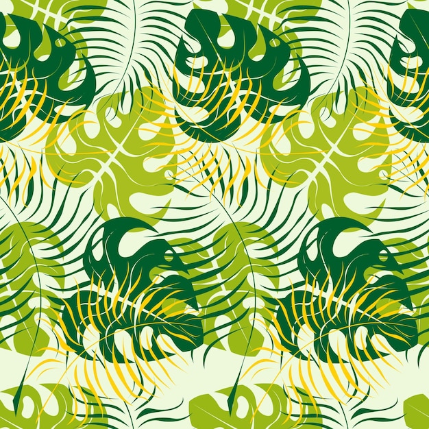 Motif Floral Sans Couture Avec Des Feuilles De Palmier Et Monstera Sur Fond Clair