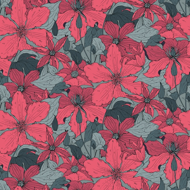 Motif floral sans couture avec des fleurs de clématite dessinés à la main