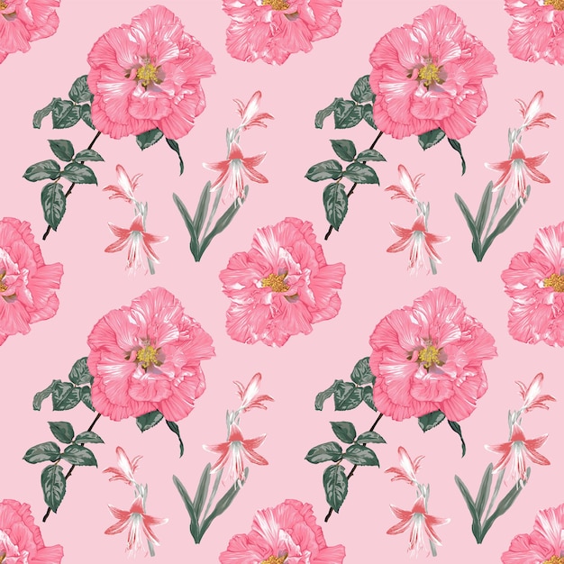 Motif Floral Sans Couture Avec Fond De Coton Rose Et Fleurs De Lys Abtract