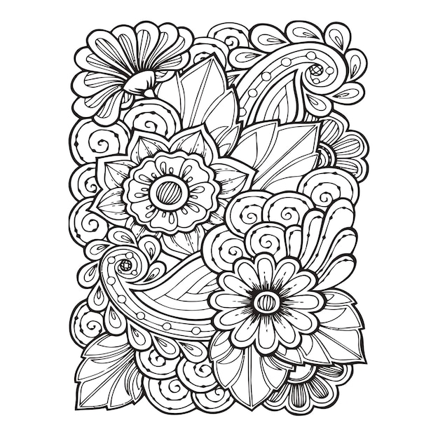 Vecteur motif floral sans couture fond de doodle zentangle motif dessiné à la main noir et blanc