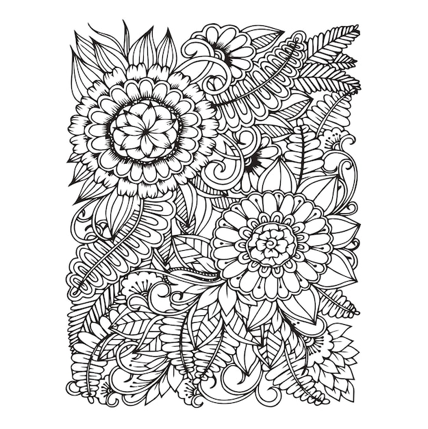 Vecteur motif floral sans couture fond de doodle zentangle motif dessiné à la main noir et blanc