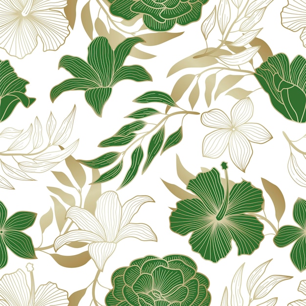 Motif Floral Sans Couture Avec Fond Tropical De Feuilles