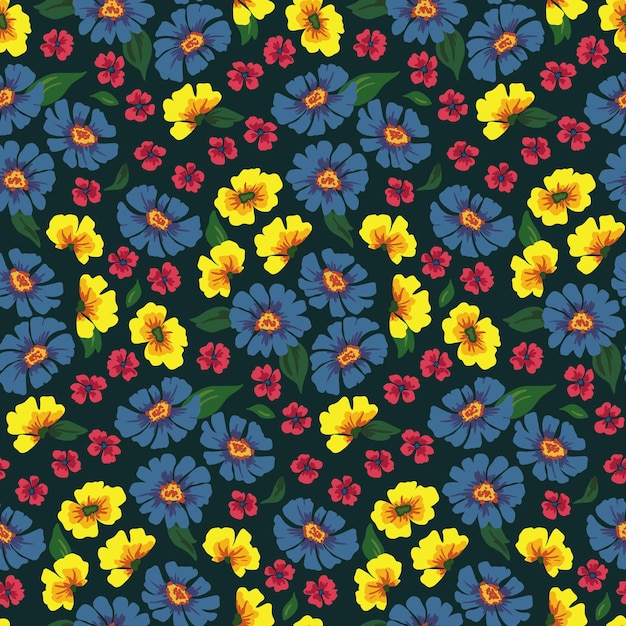 Motif Floral Sans Couture Avec De Grandes Têtes De Fleurs. Couverture Fleurie Dense, Prairie Fleurie Avec Diverses Plantes. Illustration Vectorielle.