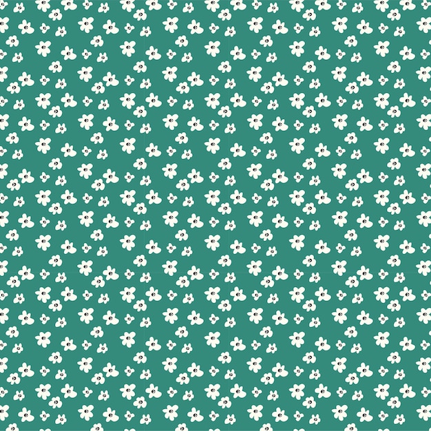 Motif Floral Sans Couture Avec Petites Fleurs Blanches Sur Fond Vert