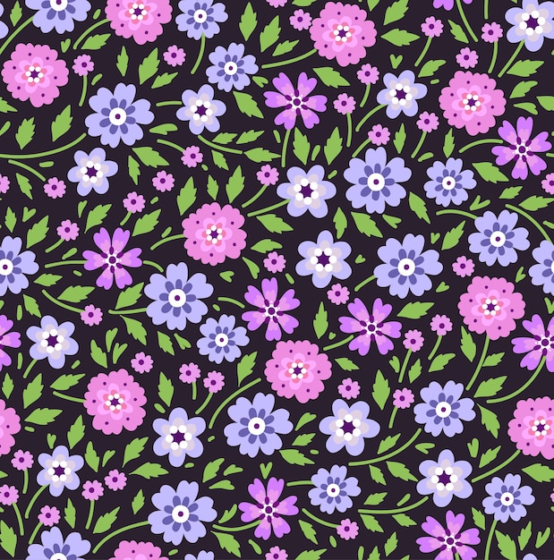 Motif Floral Sans Couture Pour. Petites Fleurs Lilas. Fond Noir. Motif Floral Moderne.