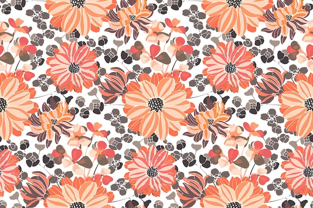 Motif Floral Sans Soudure. Fleurs De Jardin Rose Et Orange. Beaux Chrysanthèmes