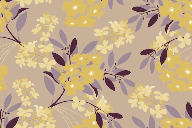 Motif floral sans soudure de vecteur Fleurs jaunes sur fond beige Design floral