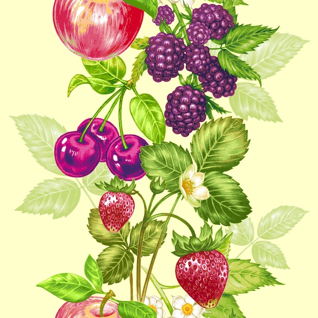 Motif Floral Sans Soudure De Vecteur Avec Des Fruits Et Des Baies.