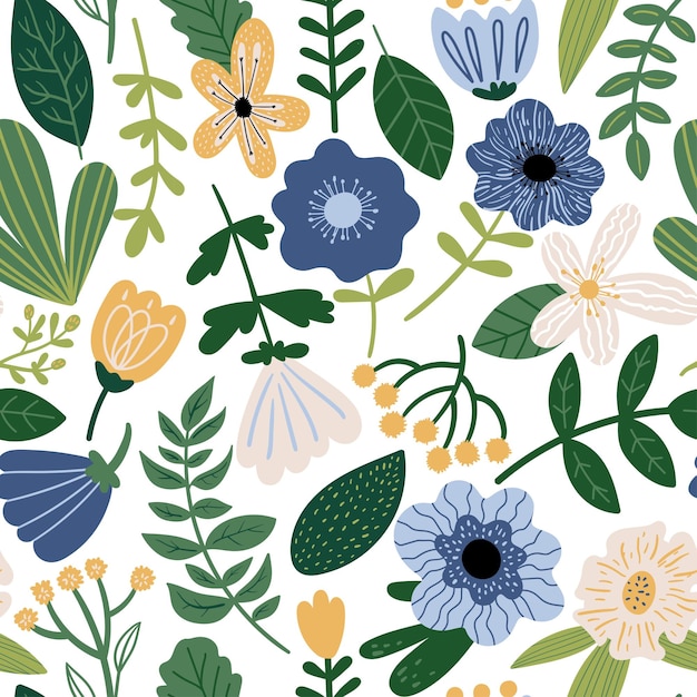 Motif Floral Vectorielle Continue Illustration Botanique Avec Des Plantes