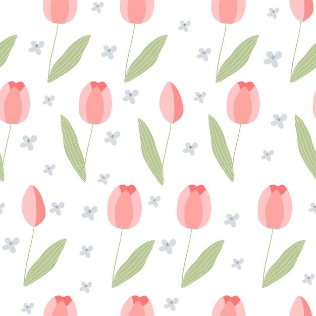 Vecteur motif floral vectorielle continue avec tulipes rouges et feuilles sur fond blanc