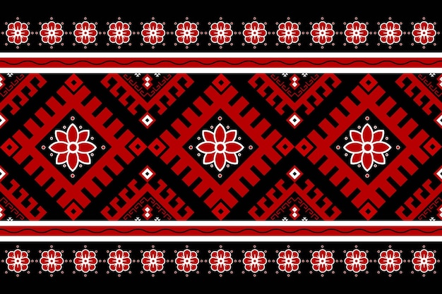 Motif Folklorique Noir, Motif Ethnique Floral Rouge Sans Couture. Style Slave. Design Pour Vêtements, Tissu.